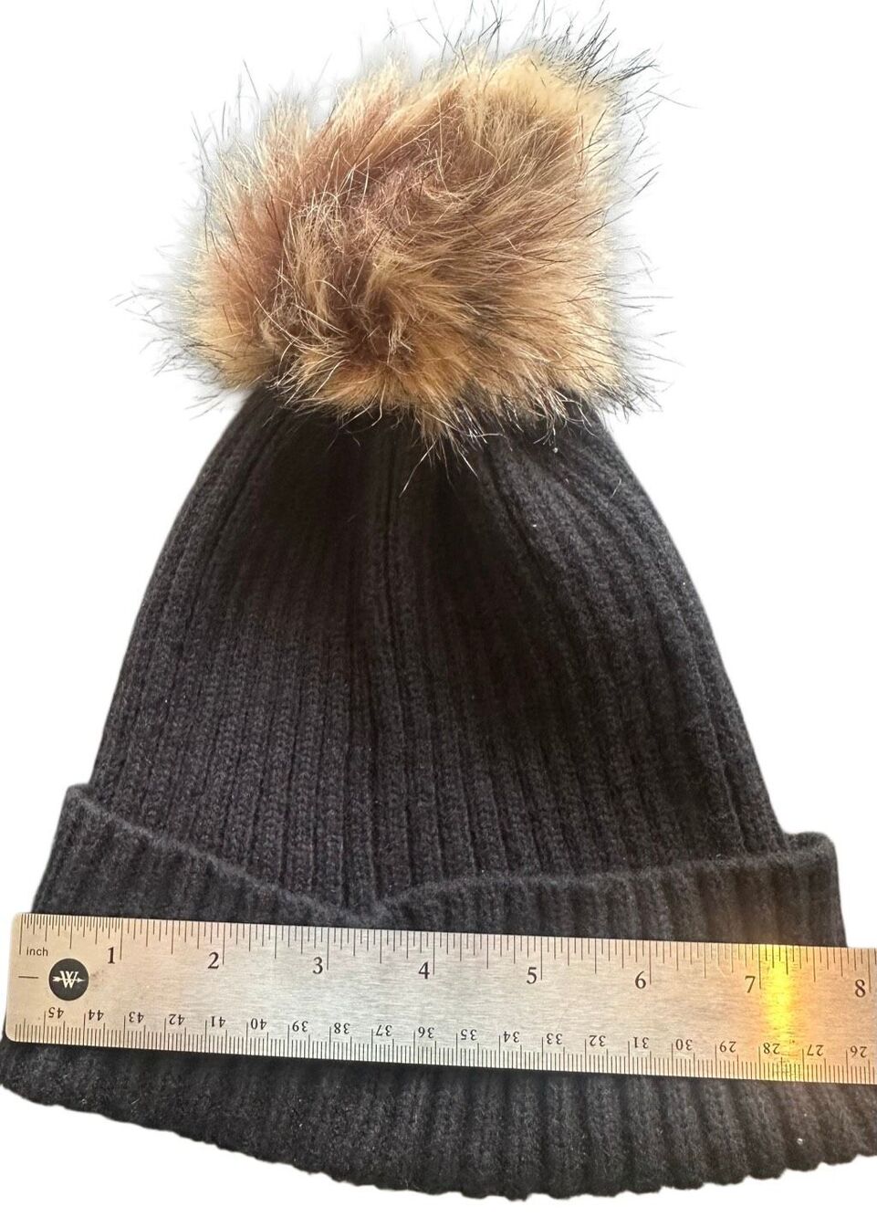lucky brand black Knit beanie hat Fur Pom Pom - Picture 4 of 14